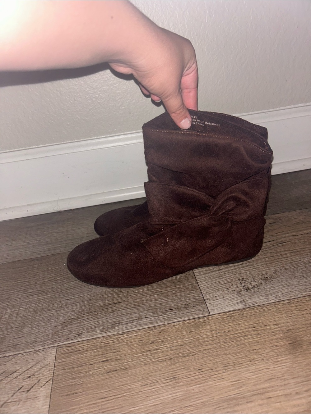 Rampage Dark Brown Suede-Look Knot Ankle Booties